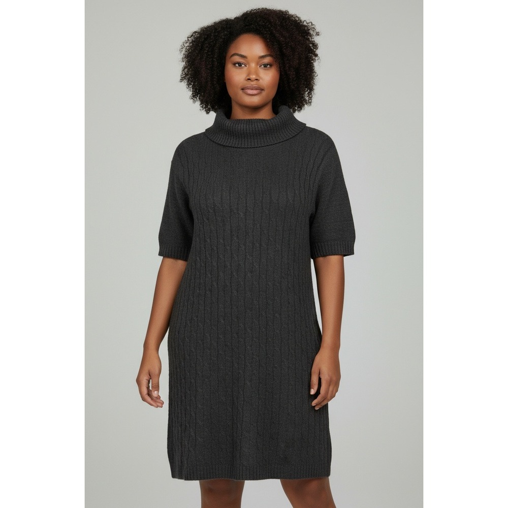 Studio One Sweater Dress Gray Cable Knit‎ Turtleneck Classic 22/24 Classic NWT